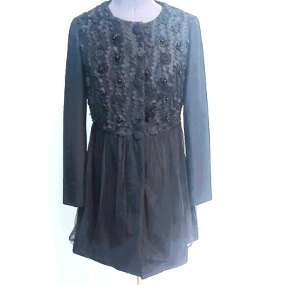 Vintage Black Wool and Netting Coat - Size S - Picture 1 of 8